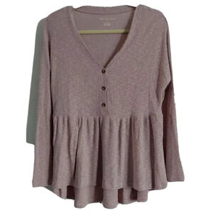 American Eagle Soft Ribbed Knit Henley babydoll top blouse shirt Blush pink S